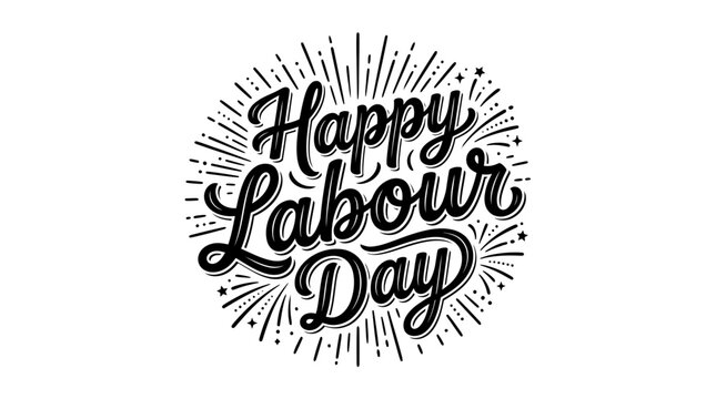 Black and white hand drawn typography for happy labor day vector celebration design element presented as an isolated on transparent background object