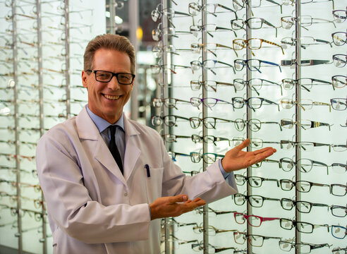 Optician Presenting Eyewear Collection.