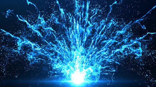 Glowing blue energy blast on dark floor surface.