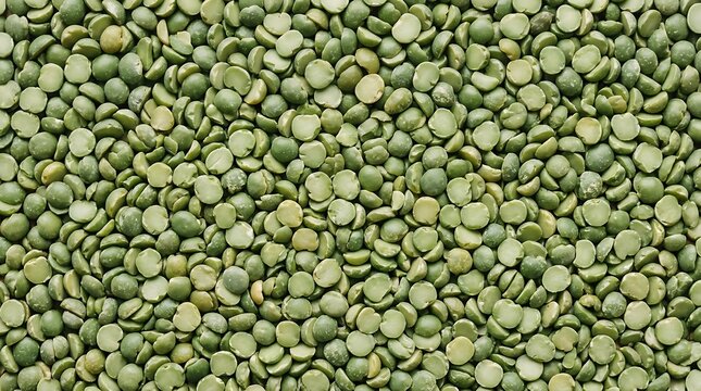 Green split peas texture background close up top view of organic dried legumes for culinary food blog website banner