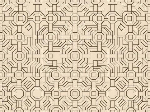 Seamless geometric pattern with intricate octagonal and square line art