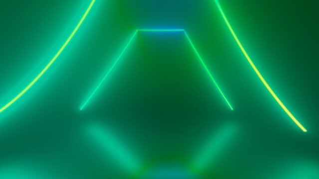 Green neon geometric shape background for futuristic technology and abstract design themes