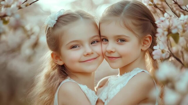 A tender moment between two innocent children amidst nature.