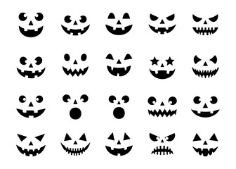 Obraz premium Set of black halloween pumpkin faces with scary and funny expressions for carving and decoration