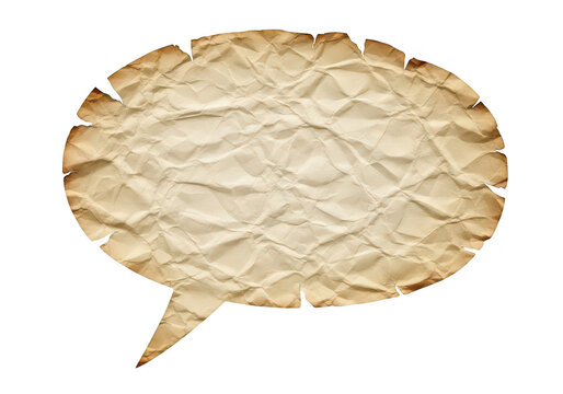 Crinkled parchment speech bubble shape on transparent background crumpled texture