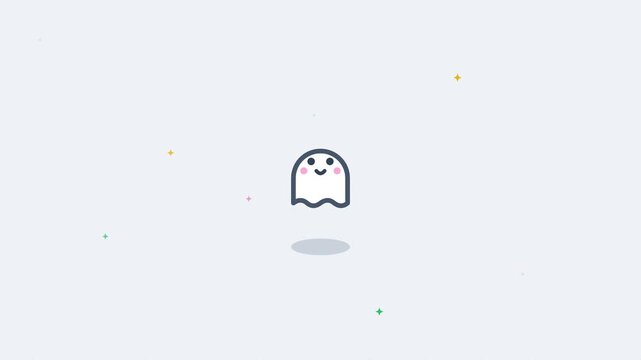 Motion of a cute animated ghost character in a playful scene for entertainment and digital art.