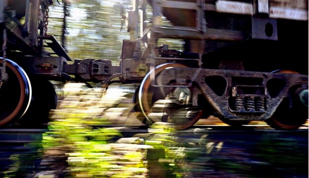 Moving Train Wheels on a Railway in Brazil