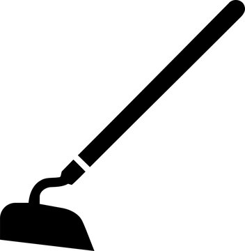 Black silhouette icon of a garden hoe for agriculture isolated on transparent background