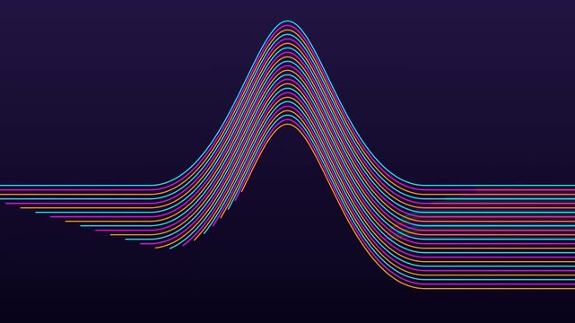 Abstract sound wave visualization with colorful parallel lines forming a peak on dark background