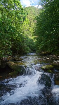 Fresh waterfall along the Salat river in Ariege department in southwest France