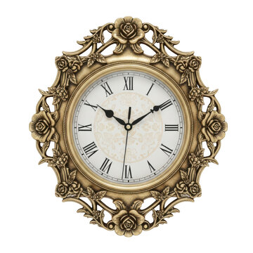 Antique rose ornate wall clock isolated transparent background isolated on transparent background