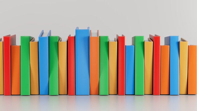 Long Straight Row of Colorful Hardcover Books in Creative 3D Render.