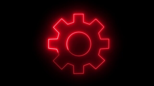 Neon setting icon with spinning gears animated. Technology gear icon concept animation 4k.