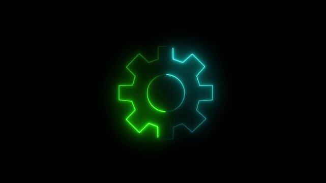 Neon setting icon with spinning gears animated. Technology gear icon concept animation 4k.