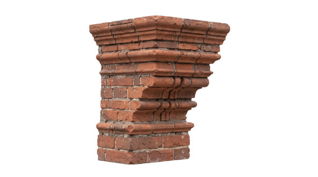 Antique red brick architectural corbel isolated on transparent background png