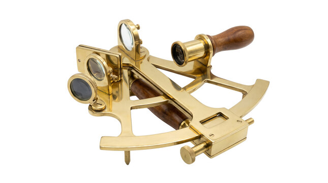 vintage brass nautical sextant isolated on transparent background png
