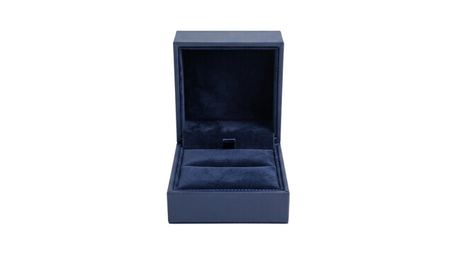 Open blue velvet ring box isolated on transparent background png