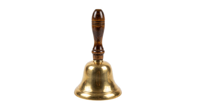 brass handbell with wooden handle isolated on transparent background png