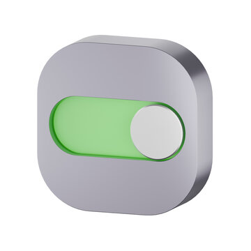 3D toggle switch icon with green active state, rounded white button and soft minimal design.