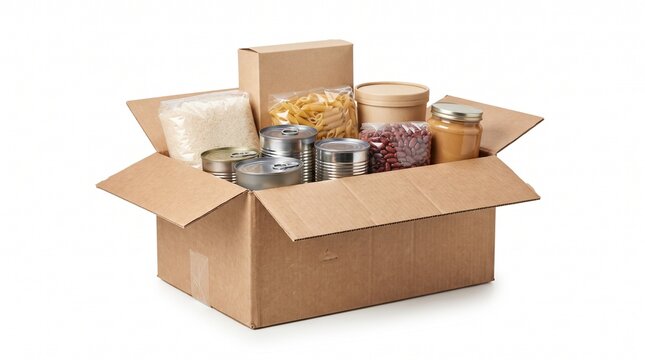 Food Bank Donation Box with Essential Shelf-Stable Groceries