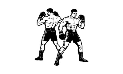 Fototapeta premium Two Muscular Boxers Back and Front Guard Stance Vector Illustration
