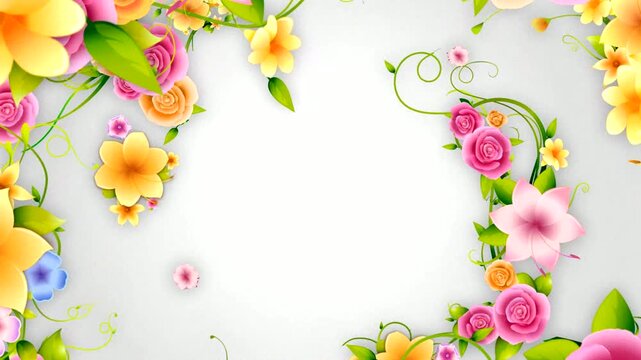 Elegant Square Floral Frame Background with Colorful Spring Roses