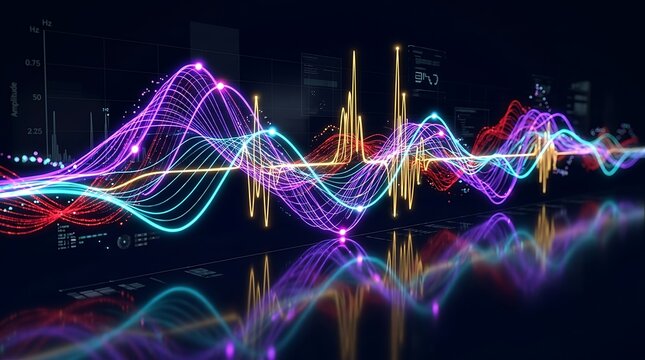 Abstract digital sound wave visualization representing data analysis with frequency modulation patterns