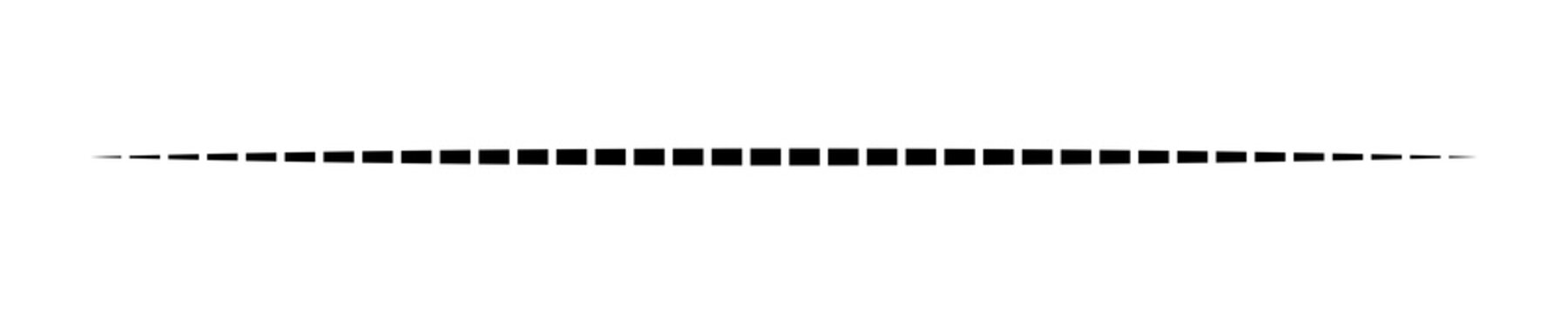 Set of horizontal dividers with varying dash sizes and thickness, minimalist graphic design elements for text separation isolated on transparent background