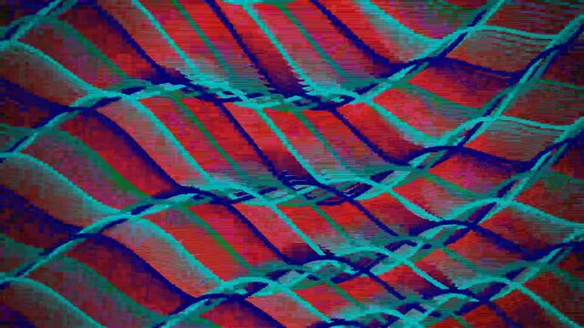 Abstract digital glitch animation with multi-layered wave patterns and scanlines.