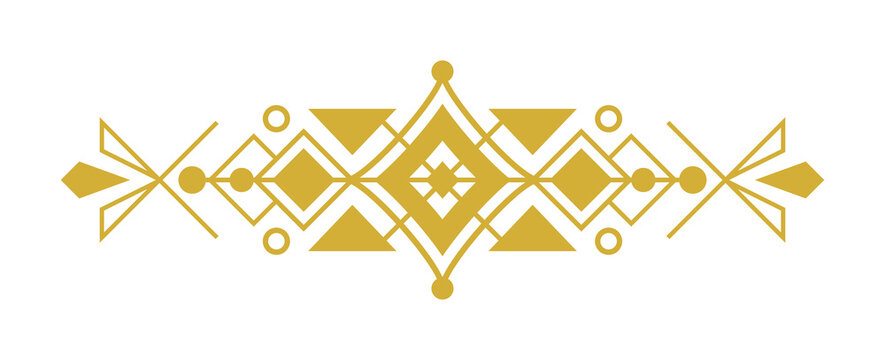 Decorative golden geometric border element isolated on transparent background
