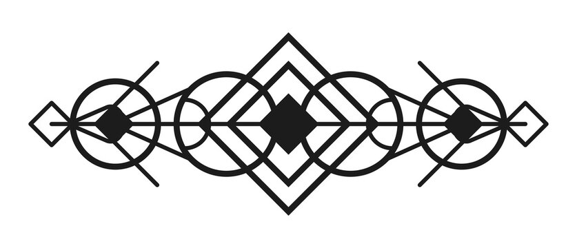 Geometric art deco divider with circles and diamonds isolated on transparent background