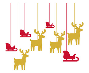 Christmas hanging ornaments with reindeer and sleigh silhouettes isolated on transparent background © NURJAHAN