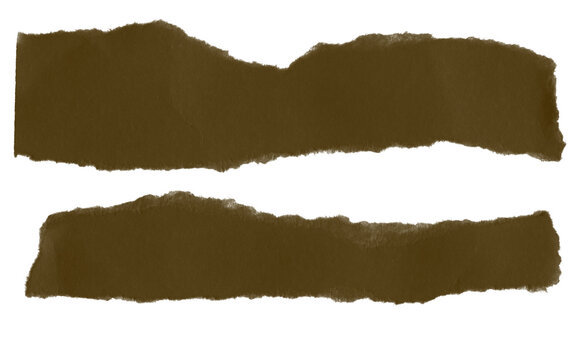 Dark brown torn paper banner strips with rough edges isolated on a white background for design collages