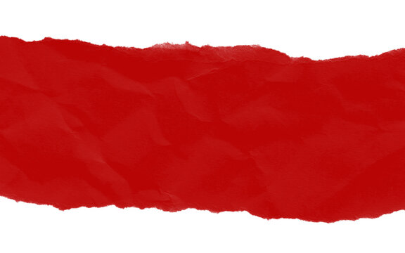 Torn red paper strip banner with ripped edges on white background with copy space for design.