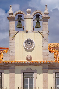 Historic Bell and Clock Tower in Cascais Portugal on a Sunny Day