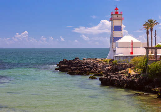 Santa Marta Lighthouse on the Atlantic Coast in Cascais Portugal