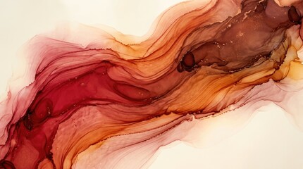 Fototapeta premium Abstract Alcohol Ink Background with Flowing Red and Gold Waves