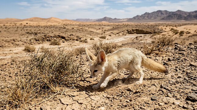 Fennec Fox in the Arid Desert Landscape.