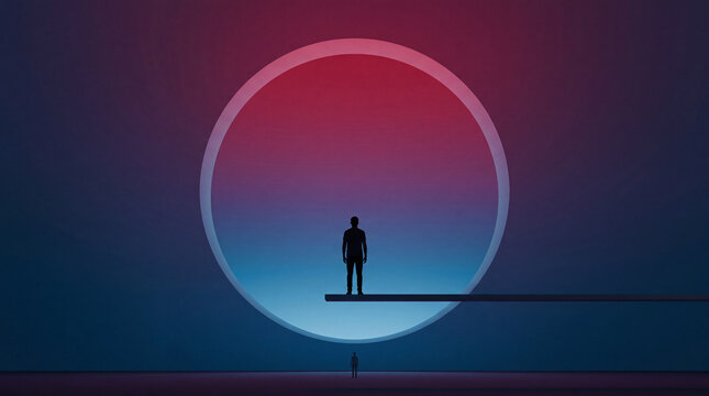 Figure Before a Circular Portal at Dusk