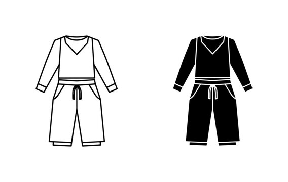 Two-Piece Athleisure Set Vector Templates, Casual Sportswear Fashion Flat Sketch, Black and White Apparel Design