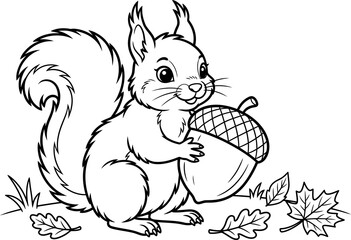 Charming squirrel holding large acorn illustration isolated on transparent background © Mansura
