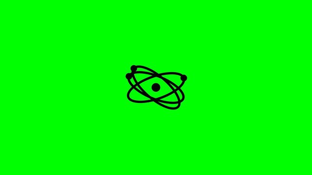 Dynamic motion of atomic model animation on vibrant green background for science education.