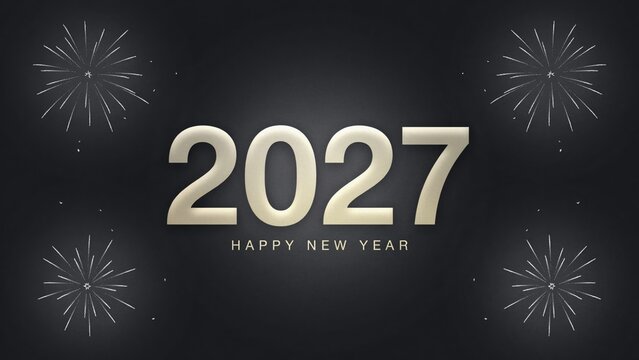 Elegant happy new year 2027 greeting card design with gold numbers on a dark textured background