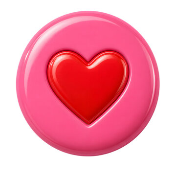 Red heart icon on pink circle background isolated on transparent background, illustration