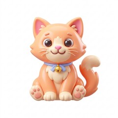 Fototapeta premium 3D cat icon cute orange kitten cartoon mascot sitting with bell on white background