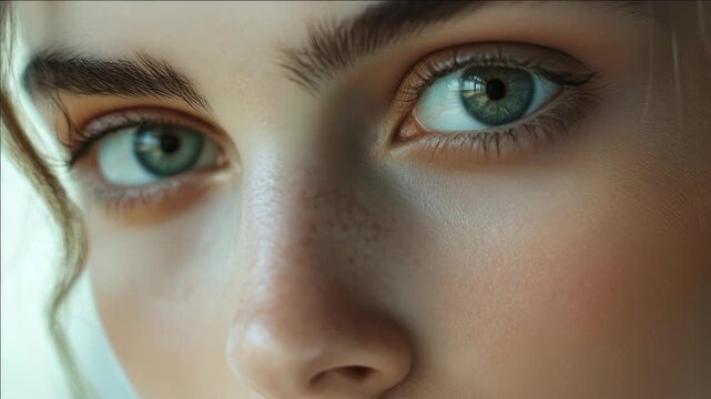 A young person with beautiful blue eyes and freckles on her face is the focus of this . The angle allows for an intimate view while maintaining an air of elegance.