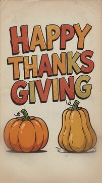 Vintage Thanksgiving graphic with three pumpkins and bold holiday lettering