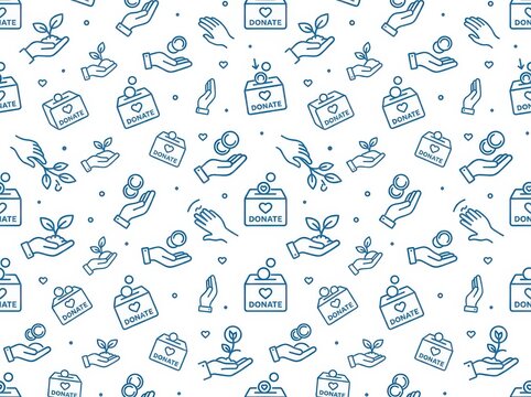 Seamless pattern with charity and donation icons