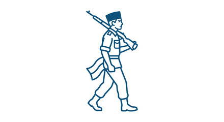 Obraz premium A minimalist line art illustration of a soldier walking with a rifle