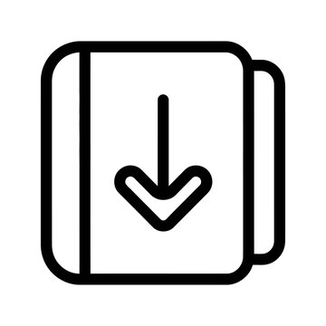 Digital book download icon with arrow symbol for ebook file storage.
